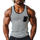 Men's Casual Striped Stitching U-Neck Patch Pocket Slim Fit Tank Top