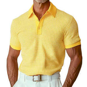 Polo de golf clásico de tela texturizada retro de moda de primavera para hombre