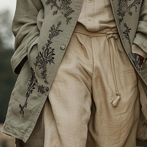 Gabardina de manga larga con bordado vintage estilo western para hombre