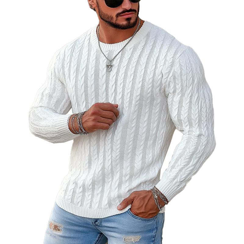 Suéter de punto con cuello redondo retorcido de color liso para hombre