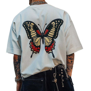 Men's Butterfly Embroidered Round Neck Short Sleeve T-Shirt