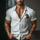 Men's Horse Print Lapel Short Sleeve Shirt