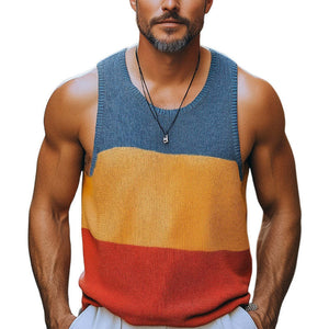 Camiseta de tirantes de punto con bloques de color de moda de verano para hombre