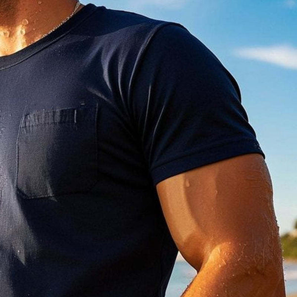 Camiseta de manga corta con cuello redondo transpirable para exteriores para hombre