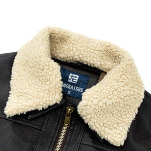 Chaqueta informal de cuero con solapa de felpa para hombre