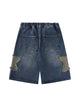 Street Patchwork Star Embroidered Denim Shorts