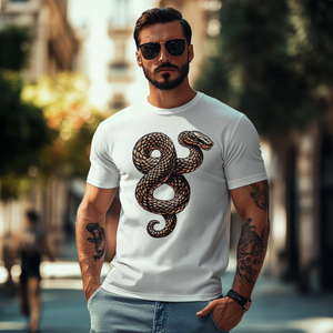 Camiseta informal de algodón con bordado de serpiente para hombre, cuello redondo, manga corta y holgada
