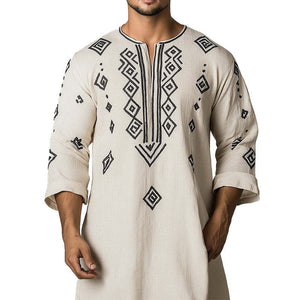 Camiseta de manga larga con estampado geométrico sencillo para hombre