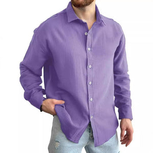 Men's Solid Long Sleeve Lapel Shirt