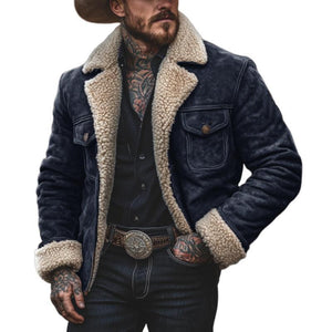 Warme Vintage-Jacke aus Wildleder mit Lammwollfutter für Herren