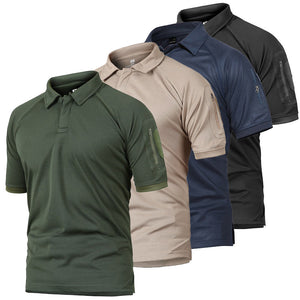 CAMISETA POLO TÁCTICA DE CAMUFLAJE TÁCTICO PARA HOMBRE DE MANGA CORTA, ELÁSTICA, AJUSTE AJUSTADO, DE SECADO RÁPIDO, PARA EXTERIORES