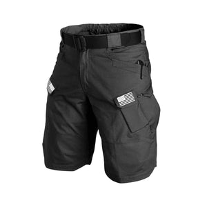 Taktische Cargo-Shorts mit USA-Flagge, mehrere Taschen, 27,9 cm Innennaht, mit Schnallengürtel