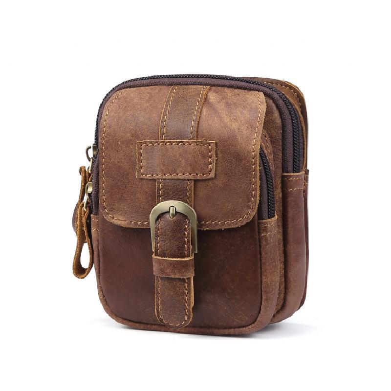 Men's Outdoor Leather Zipper Wear-resistant Waist Bag