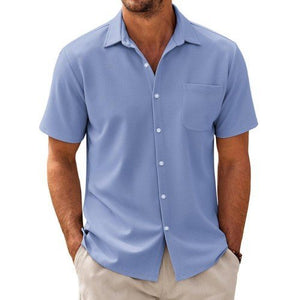 Camisa informal de manga corta de mezcla de algodón para hombre