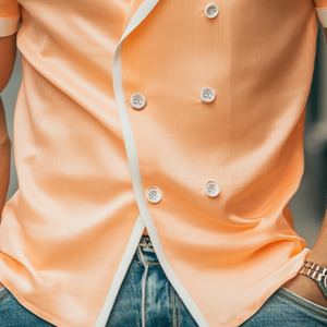 Men's Spring And Summer Fashion Slim Lapel Double-Breasted Tencel Cotton Short-Sleeved Shirt