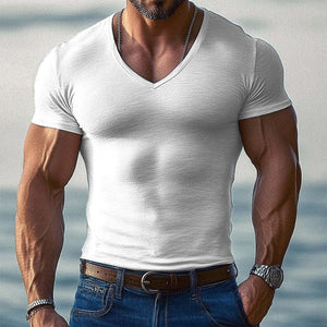 Men's Solid Color V-neck Short-sleeved T-shirt