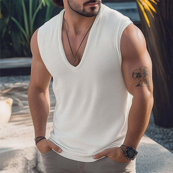 Camiseta de tirantes de punto con cuello en V Summer Comfort Basics para hombre