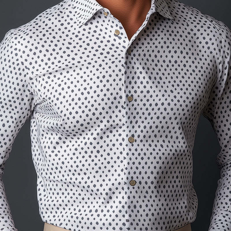 Men's Business Slim Fit Long Sleeve Printed Shirt