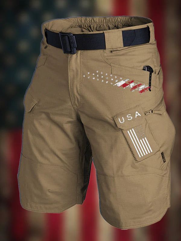 USA FLAG MULTIPLE POCKETS OUTDOOR CARGO SHORTS