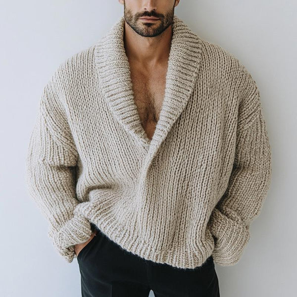 Herrenmode Oversize-Stil Einfarbig Revers Langarm Lässiger Strickpullover
