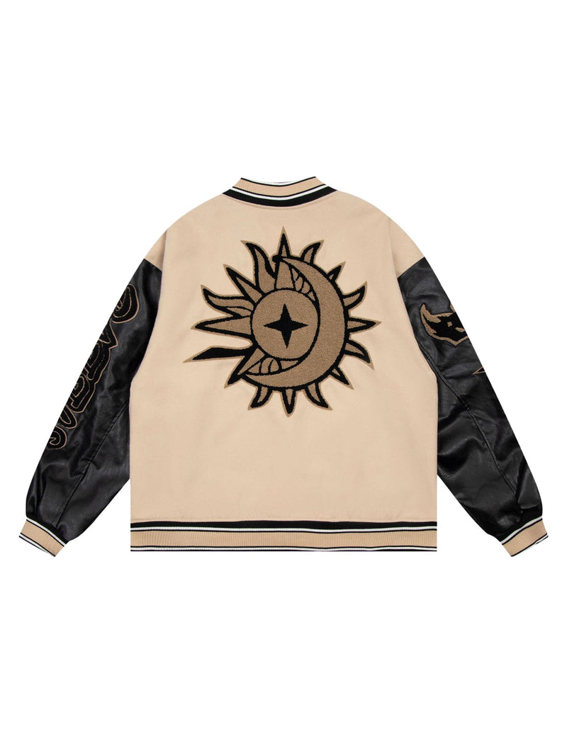 Flame Elements Letter Embroidery Baseball Jacket