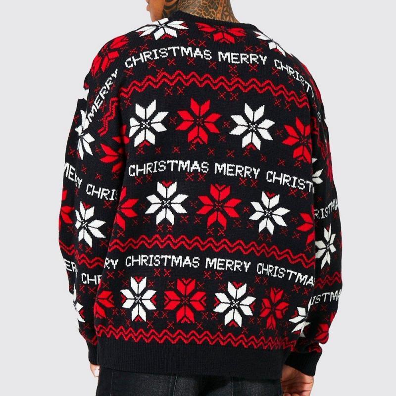 Suéter informal navideño de punto con cuello redondo y jacquard para hombre
