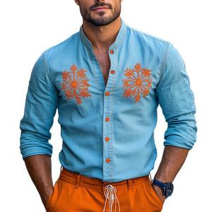 Hellblaues Jeanshemd mit Kontraststickerei für Herren