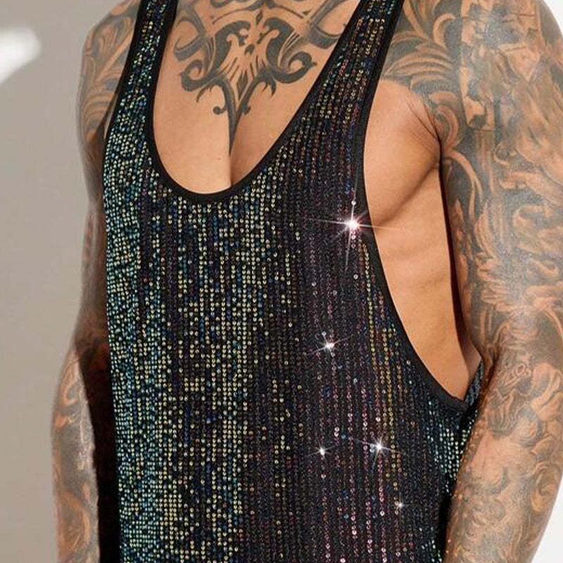 Herren-Tanktop mit Pailletten und Rundhalsausschnitt