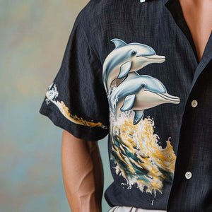 Kurzarmhemd für Herren mit Umweltschützer-Delfin-Print