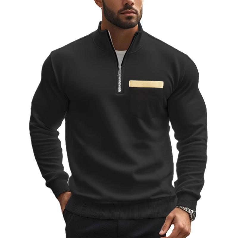 Men's Casual Zipper Stand Collar Solid Color Sweatshirt