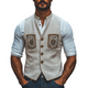 Chaleco ajustado de ramio bordado con cuello alto retro de moda de primavera para hombre