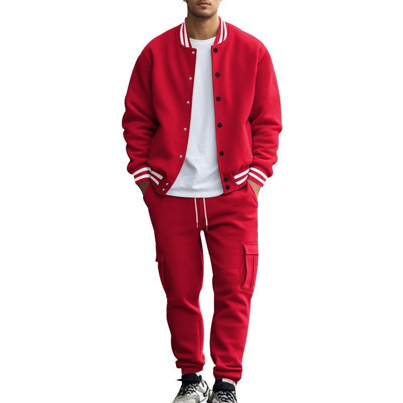 Men's Stand Collar Baseball Jacket Trousers Sports Casual Set