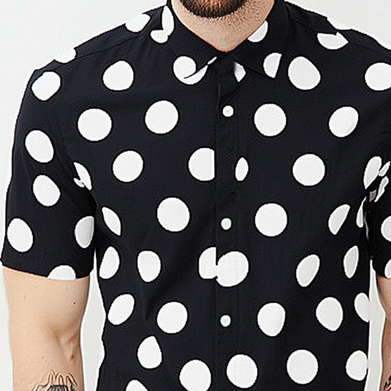 Camisa informal de manga corta con lunares de verano para hombre, agradable para la piel