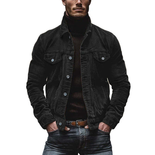 Men's Vintage Corduroy Lapel Single Breasted Multi-Pocket Work Jacket 43646517M