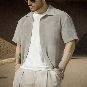 Camisa informal de manga corta con textura gris para hombre