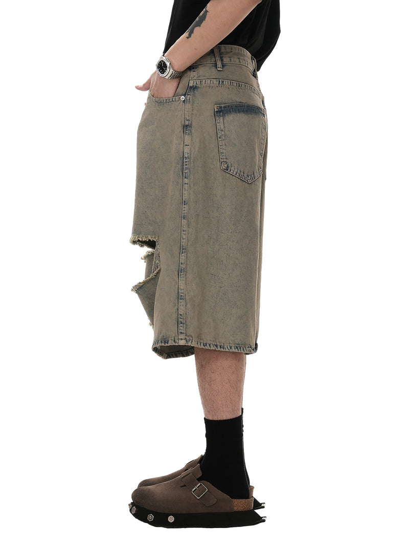 Wasteland Style Ripped And Dirty Denim Jort