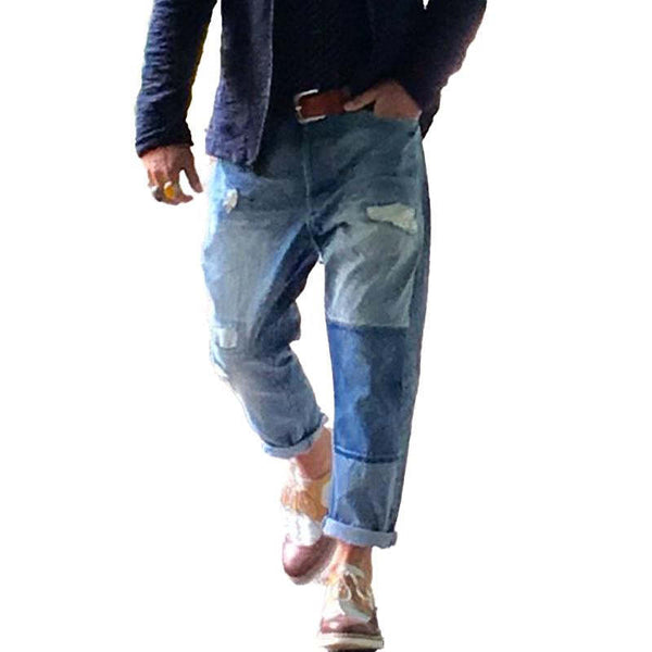 Herrenjeans im Vintage-Look mit verwaschenem Used-Look und Patchwork-Design