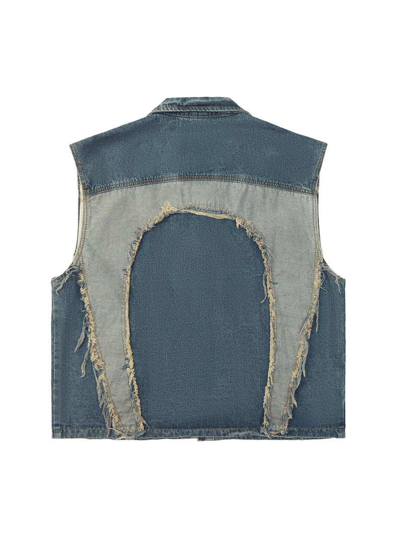 Contrast Denim Heart Stitching Street Rap Vest