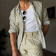 Men's Classic Casual Green Vertical Striped Long Sleeve Shirt