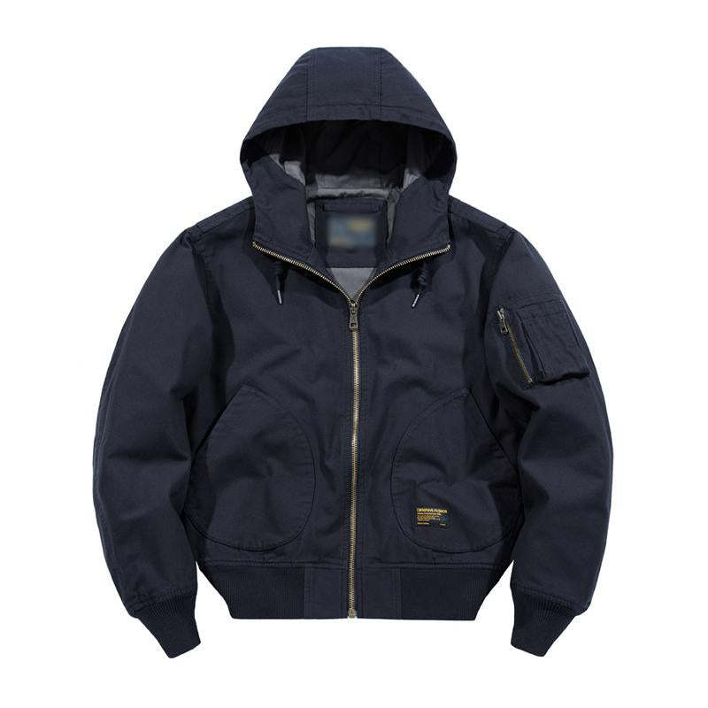 Men's Casual Cotton Loose Hooded Zipper Bomber Jacket