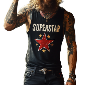 Men's Retro "SUPERSTAR" Print Casual Crew Neck Tank Top