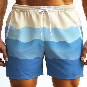 Pantalones cortos deportivos casuales de rayas onduladas para hombre