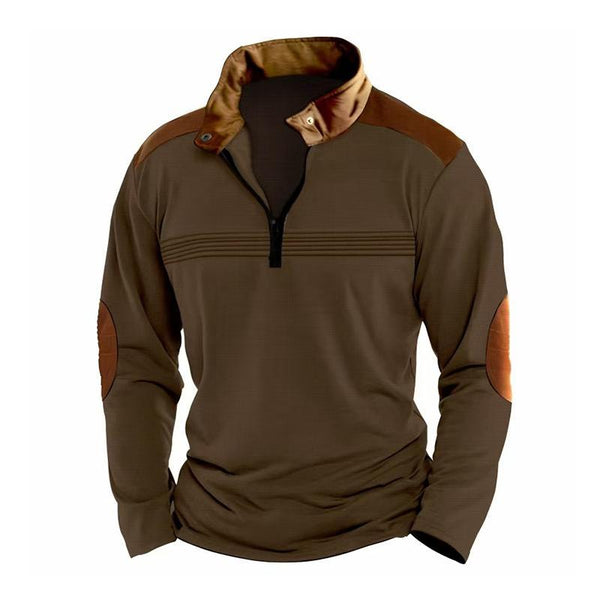 Sudadera informal de manga larga con cuello alto y cremallera con bloques de color para hombre