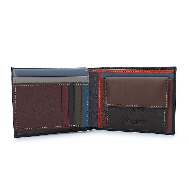 Cartera de piel de vaca de primera capa para hombre, de gran capacidad, con ranuras para múltiples tarjetas y de cuero genuino