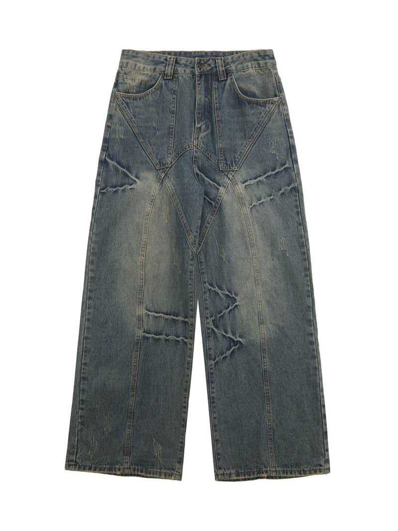 Deconstructed Design Wash Jeans