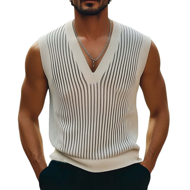 Camiseta clásica de verano de punto con rayas verticales para hombre