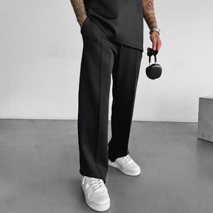 Men's Solid Color Elastic Waist Straight Casual Pants