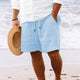 Men's Cotton And Linen Striped Beach Drawstring Shorts