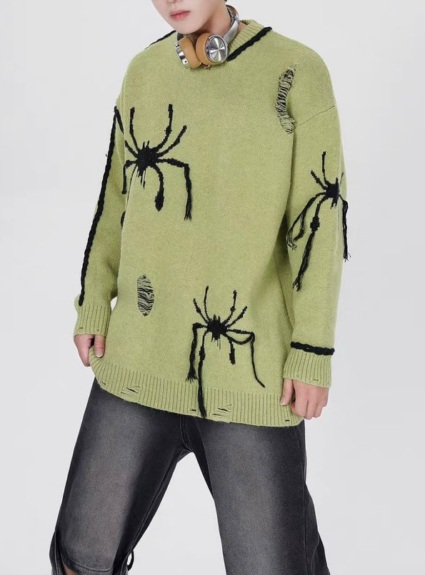 Spider Distressed Oversized Sweater