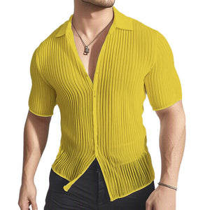 Camisa de manga corta ligera, texturizada y ajustada para hombre de verano
